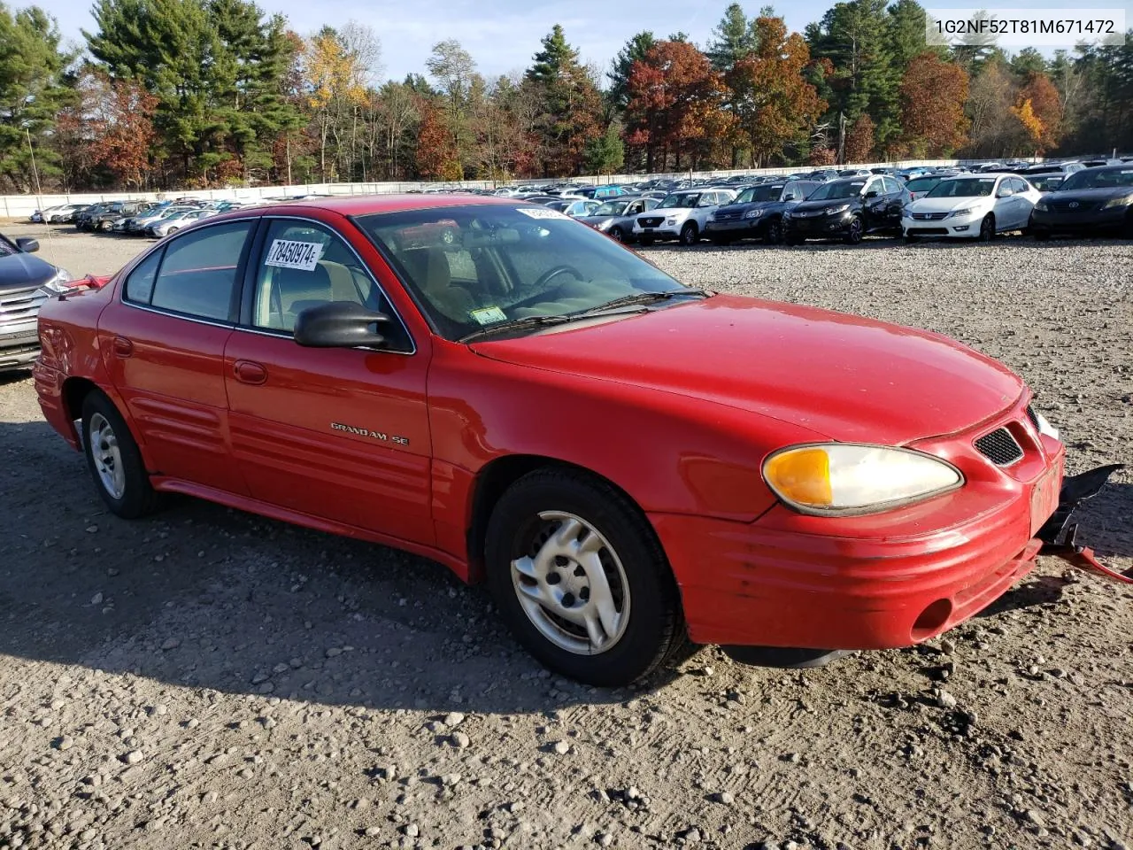 2001 Pontiac Grand Am Se1 VIN: 1G2NF52T81M671472 Lot: 78450974