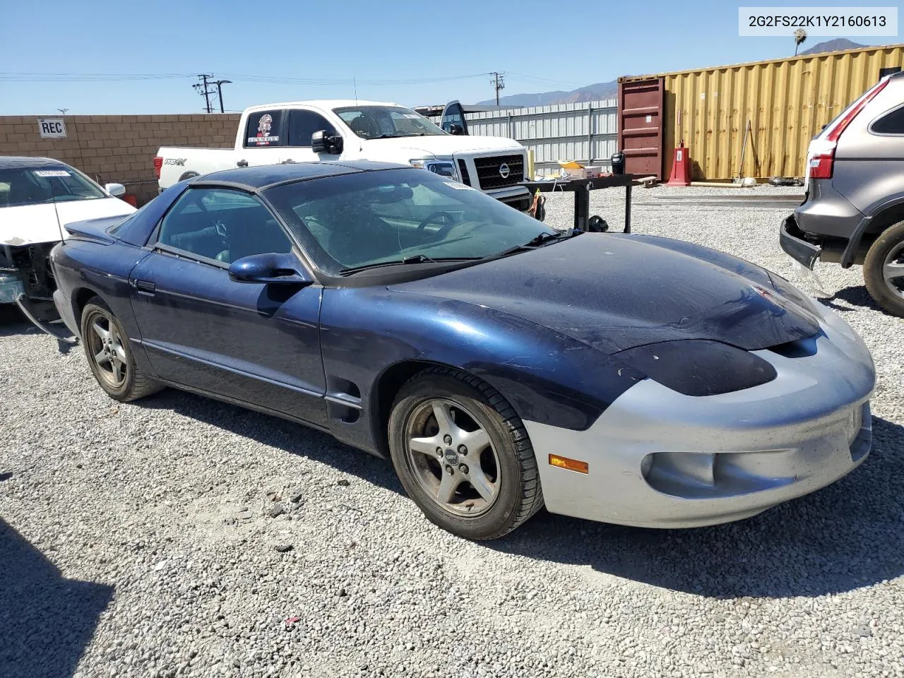 2000 Pontiac Firebird VIN: 2G2FS22K1Y2160613 Lot: 68363214