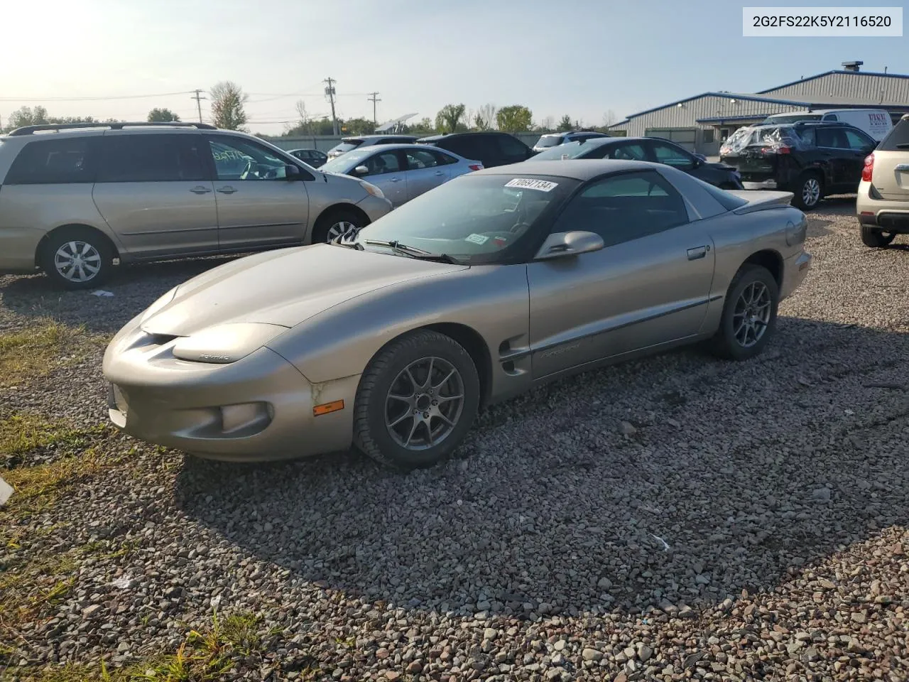 2000 Pontiac Firebird VIN: 2G2FS22K5Y2116520 Lot: 70697134