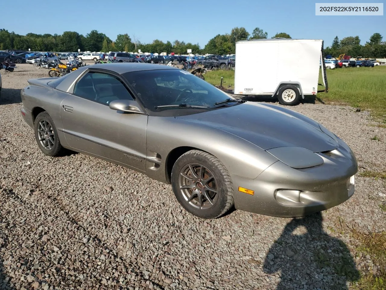 2000 Pontiac Firebird VIN: 2G2FS22K5Y2116520 Lot: 70697134