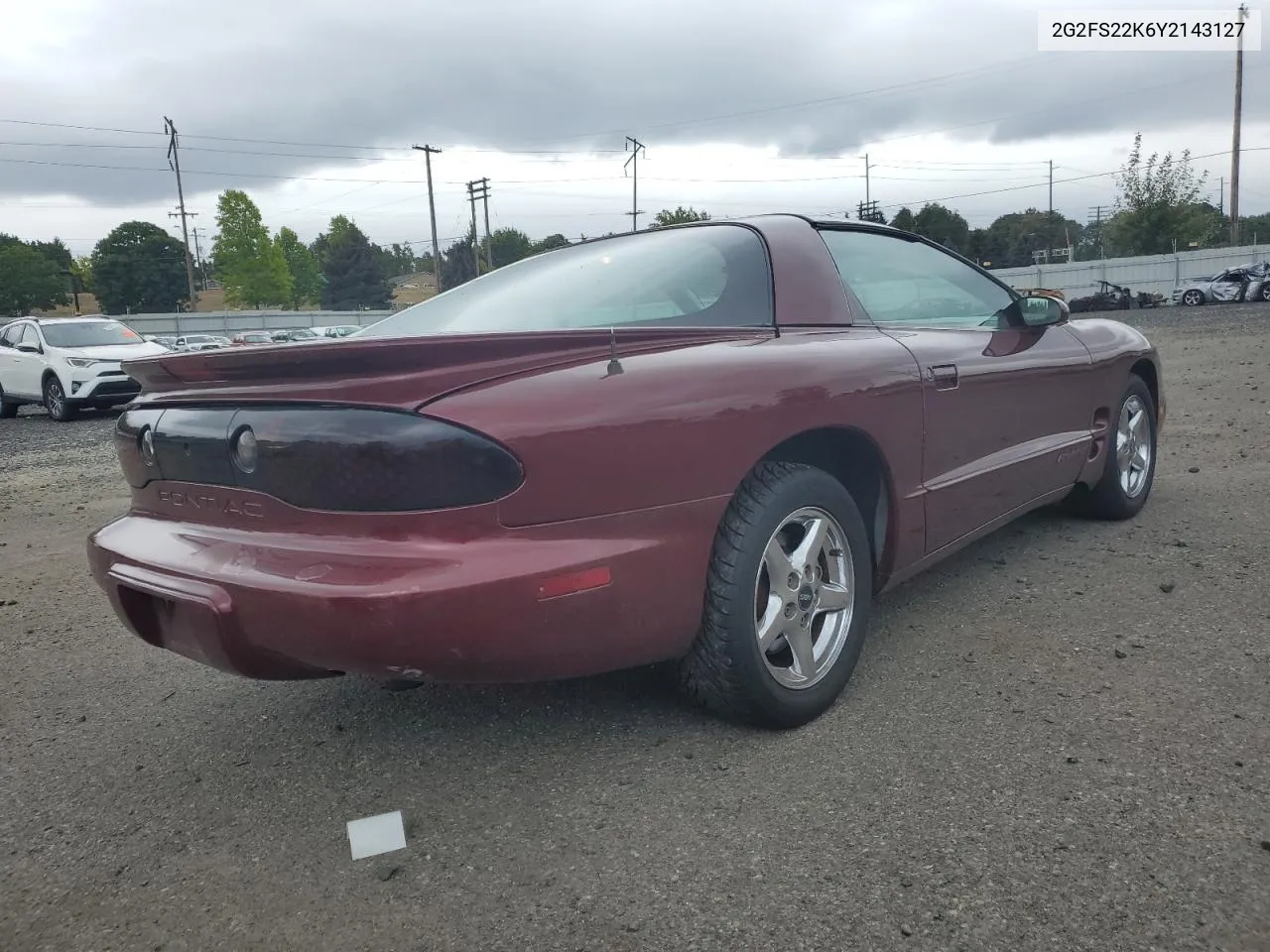 2000 Pontiac Firebird VIN: 2G2FS22K6Y2143127 Lot: 72041384