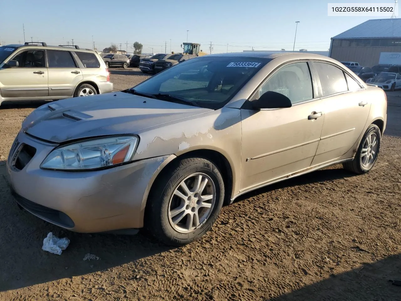 2006 Pontiac G6 Se1 VIN: 1G2ZG558X64115502 Lot: 75833364