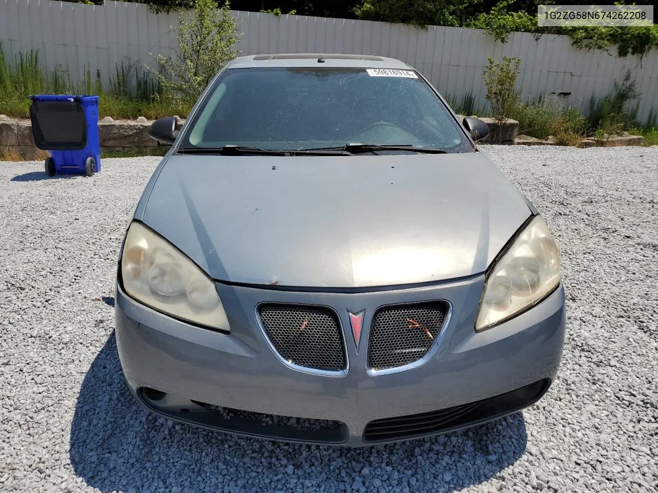 2007 Pontiac G6 Base VIN: 1G2ZG58N674262208 Lot: 59818914