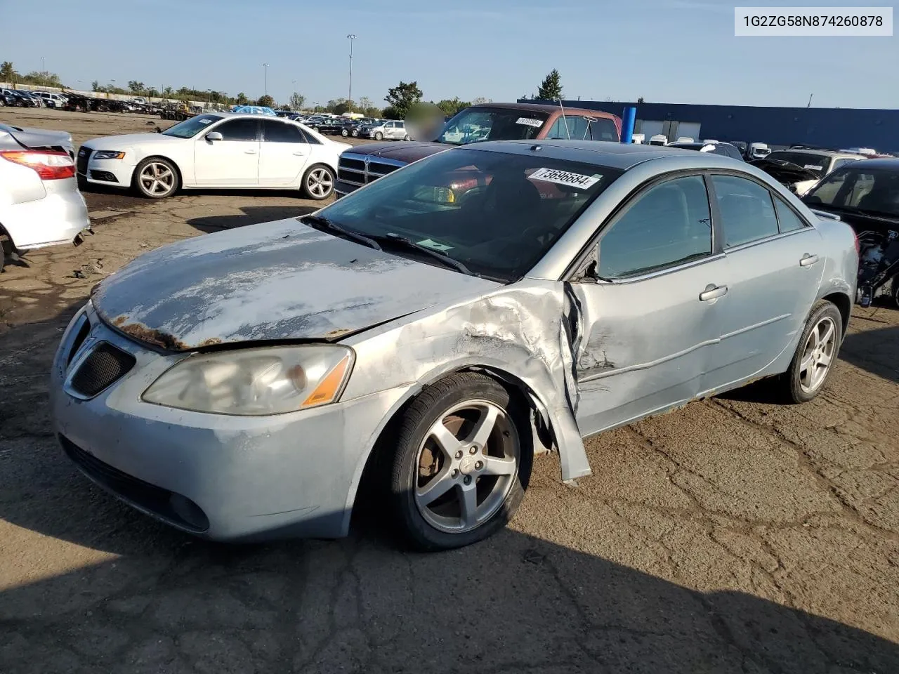 2007 Pontiac G6 Base VIN: 1G2ZG58N874260878 Lot: 73696684