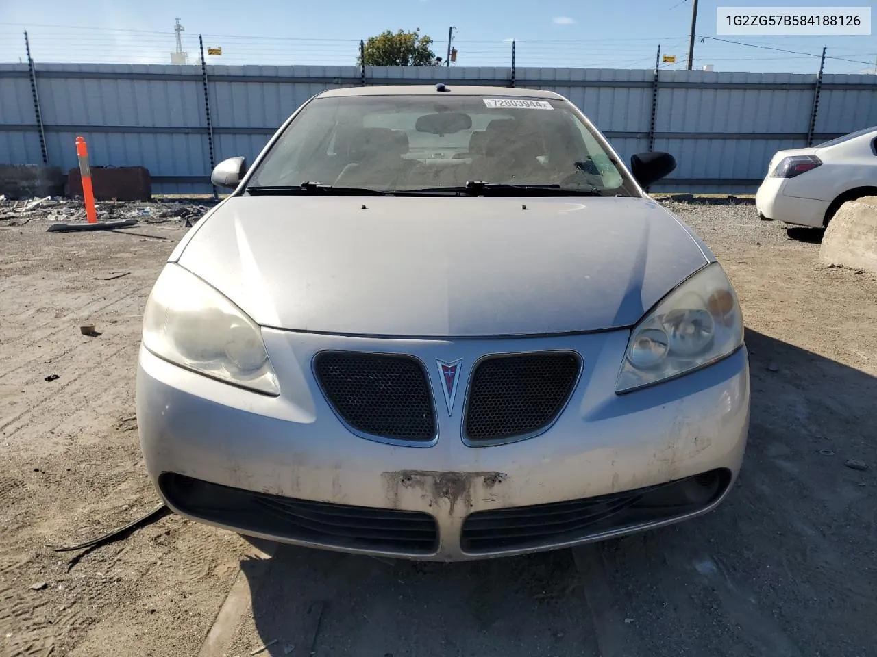 2008 Pontiac G6 Base VIN: 1G2ZG57B584188126 Lot: 72803944