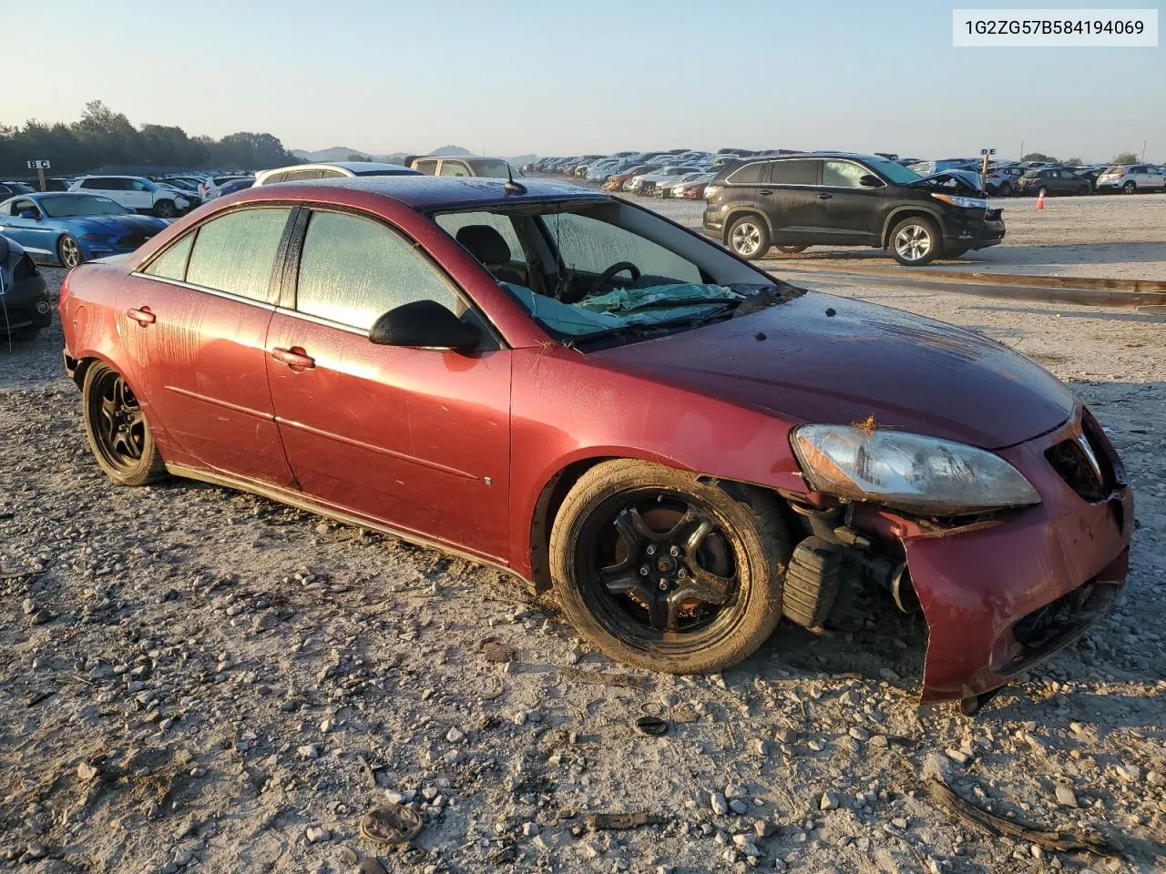 2008 Pontiac G6 Base VIN: 1G2ZG57B584194069 Lot: 74492654