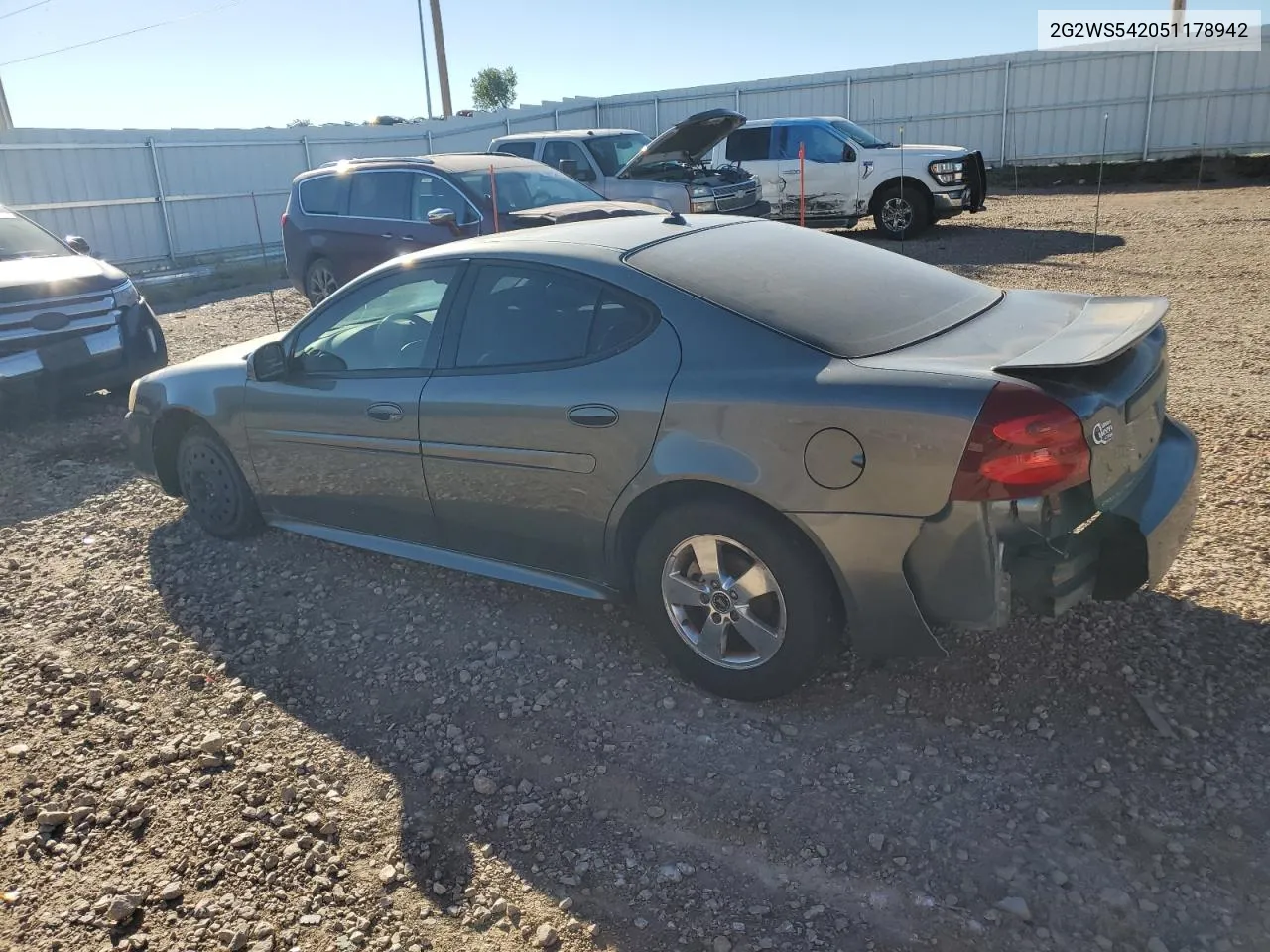 2005 Pontiac Grand Prix Gt VIN: 2G2WS542051178942 Lot: 72231254