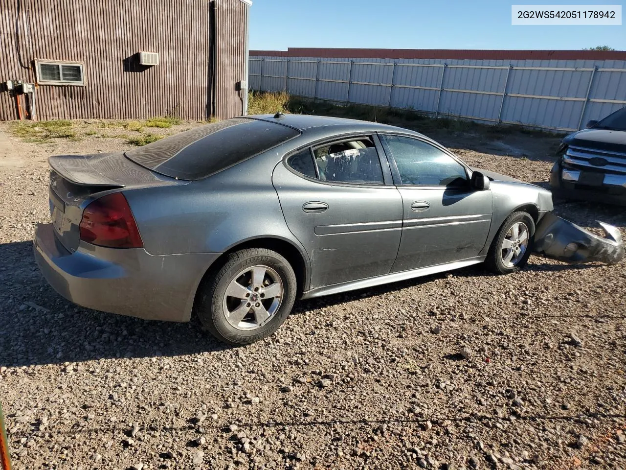 2005 Pontiac Grand Prix Gt VIN: 2G2WS542051178942 Lot: 72231254