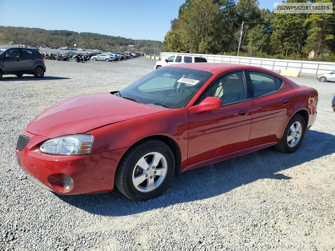 2008 Pontiac Grand Prix VIN: 2G2WP552281130315 Lot: 76930884