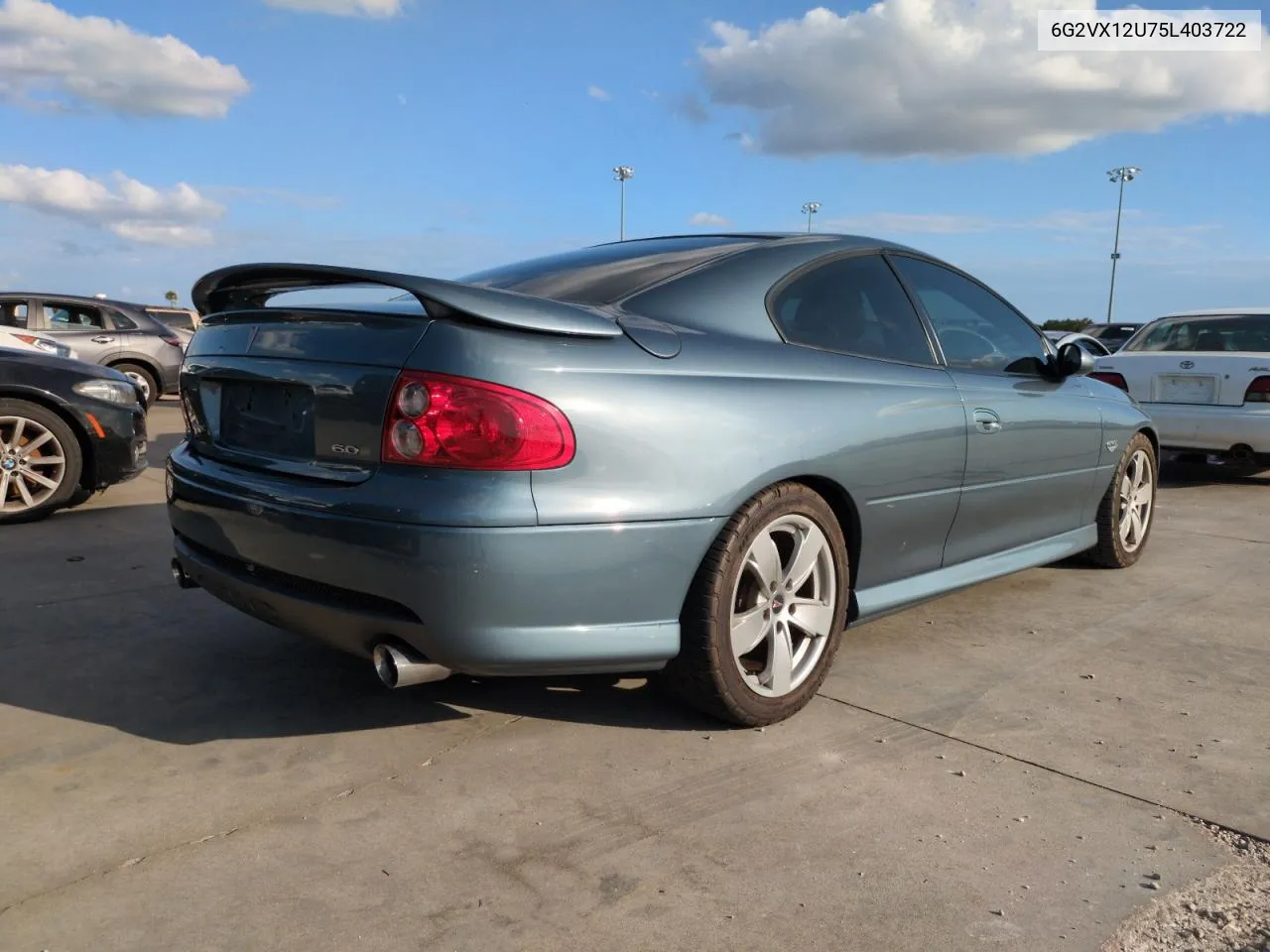 2005 Pontiac Gto VIN: 6G2VX12U75L403722 Lot: 75120934