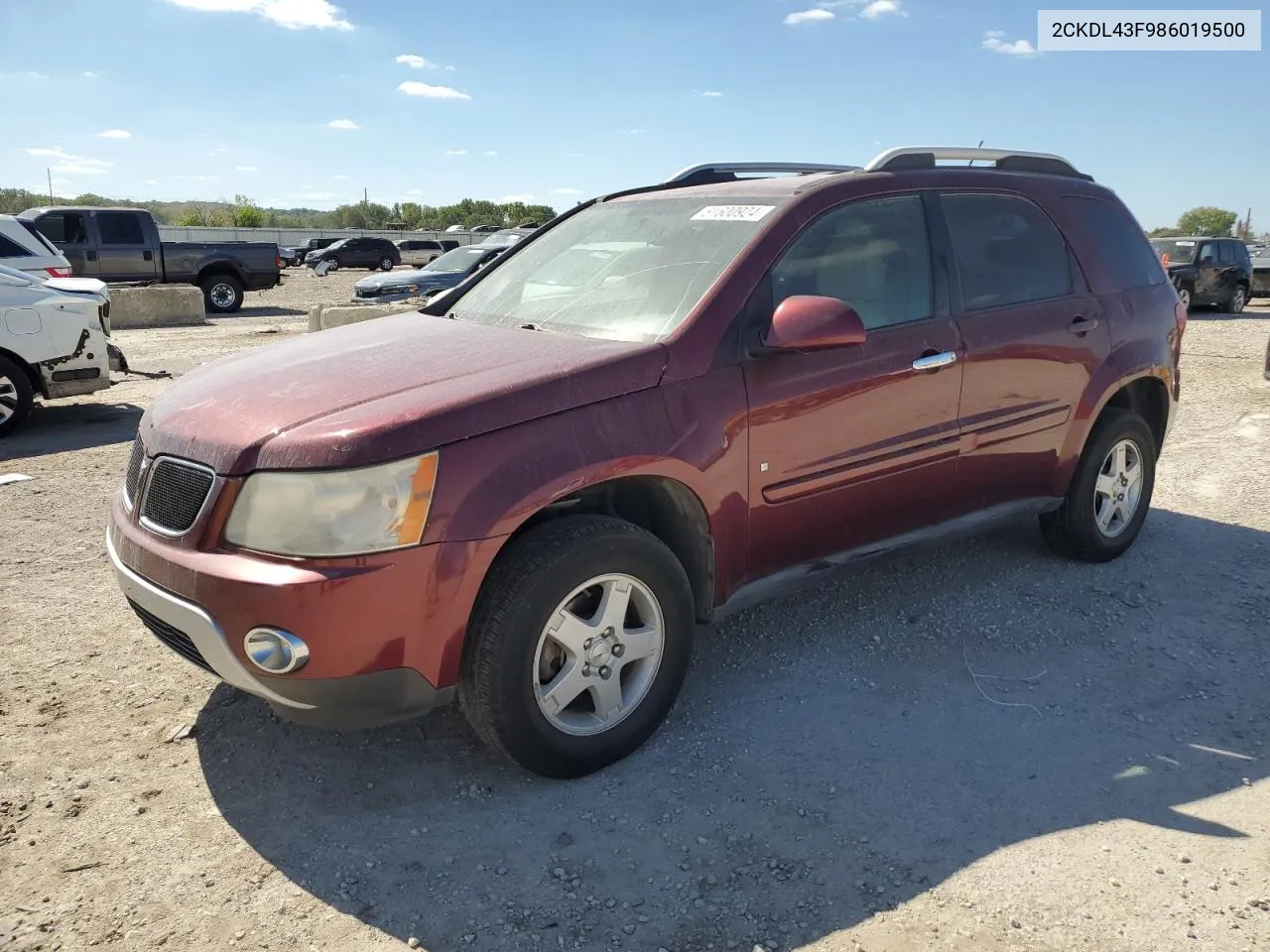 2008 Pontiac Torrent VIN: 2CKDL43F986019500 Lot: 61600924