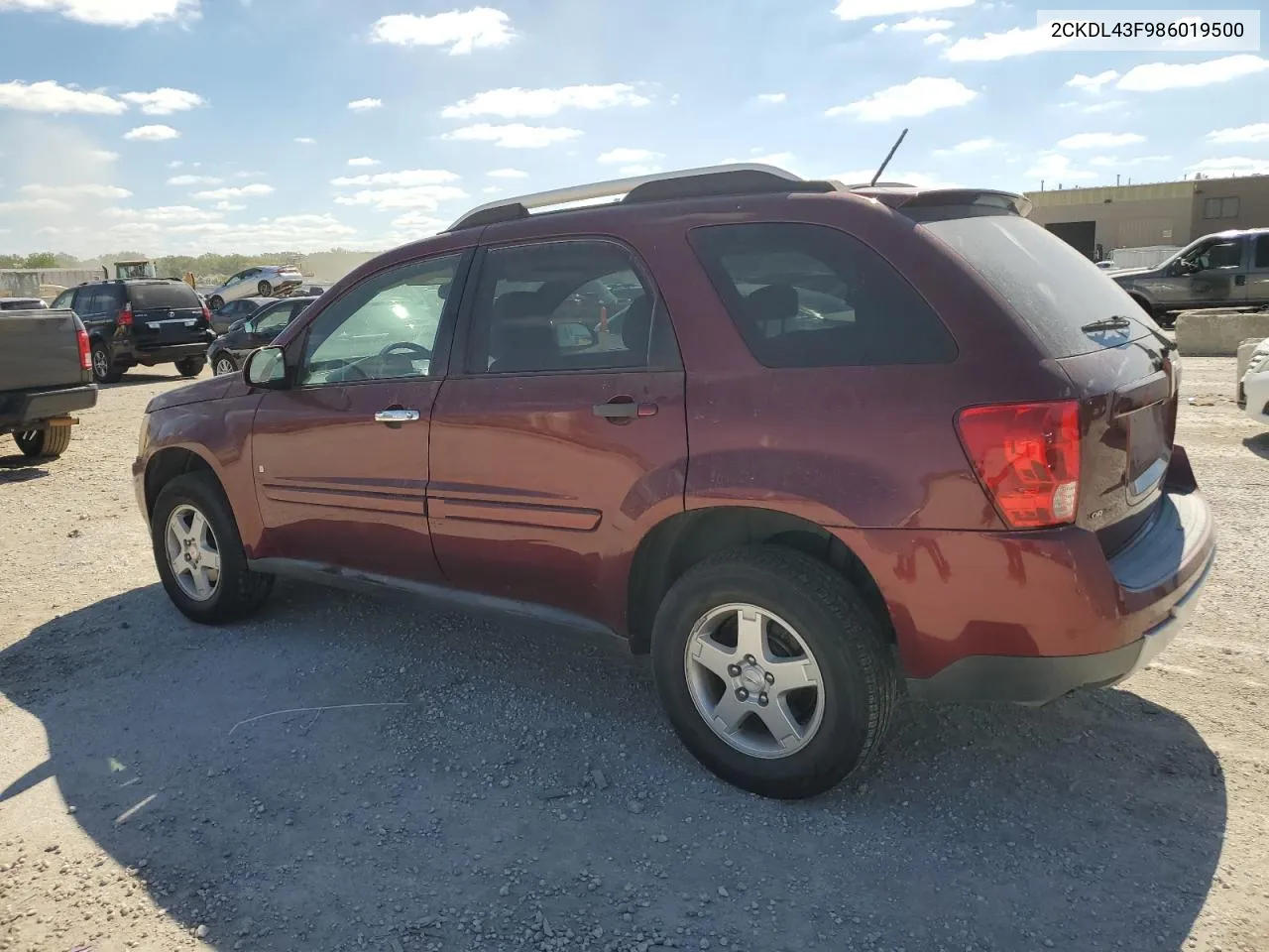 2008 Pontiac Torrent VIN: 2CKDL43F986019500 Lot: 61600924