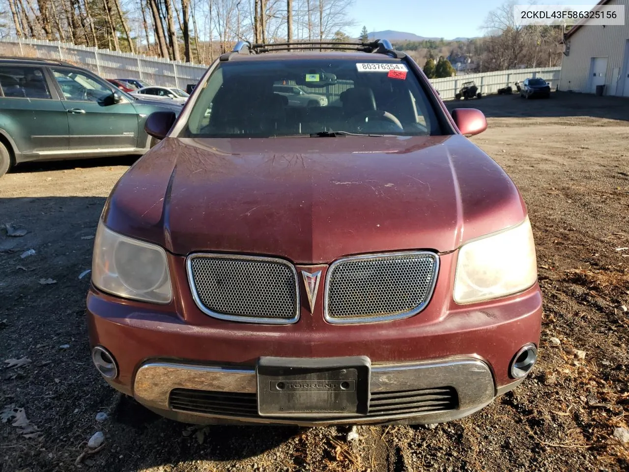 2008 Pontiac Torrent VIN: 2CKDL43F586325156 Lot: 80376354