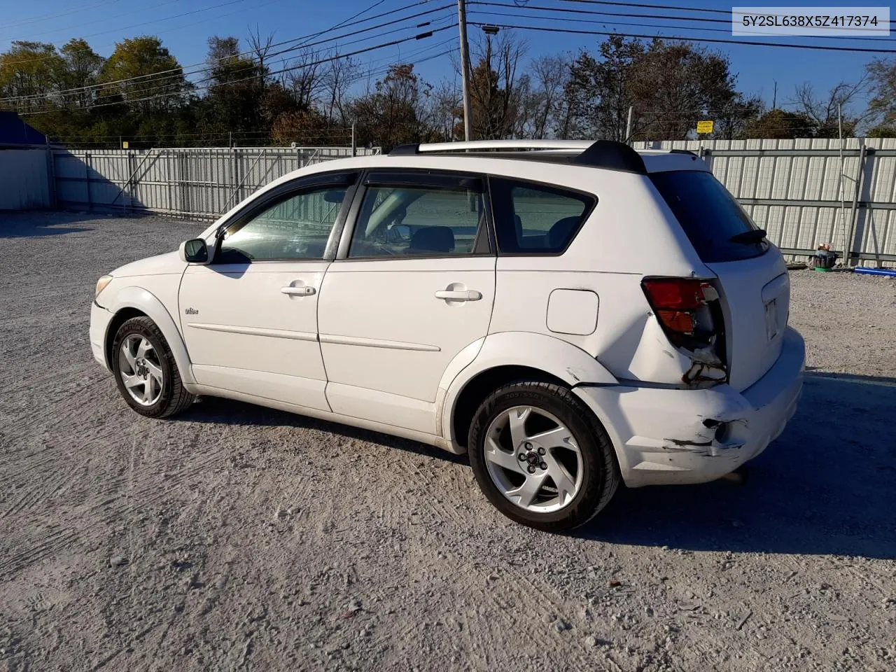 2005 Pontiac Vibe VIN: 5Y2SL638X5Z417374 Lot: 77536904