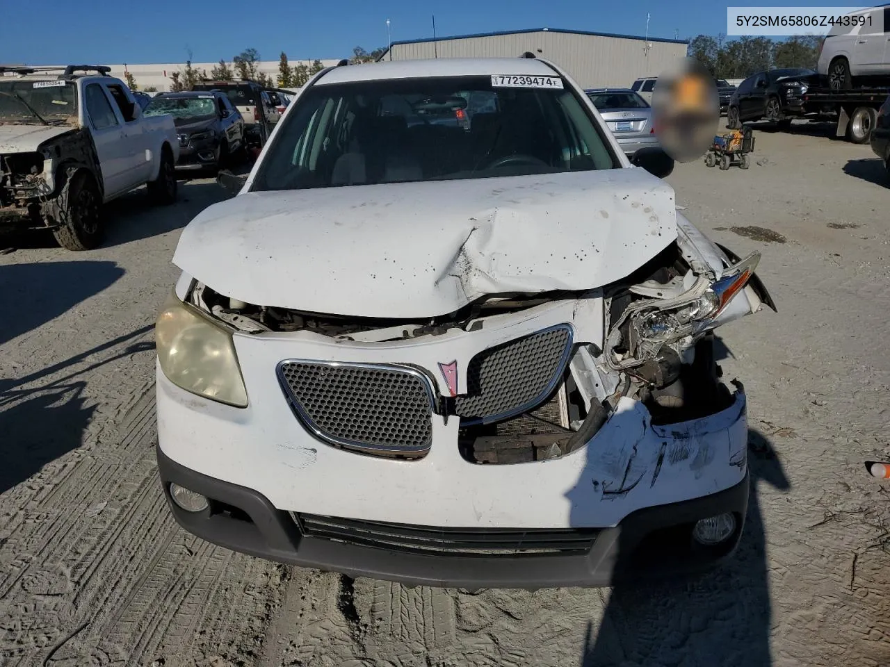 2006 Pontiac Vibe VIN: 5Y2SM65806Z443591 Lot: 77239474