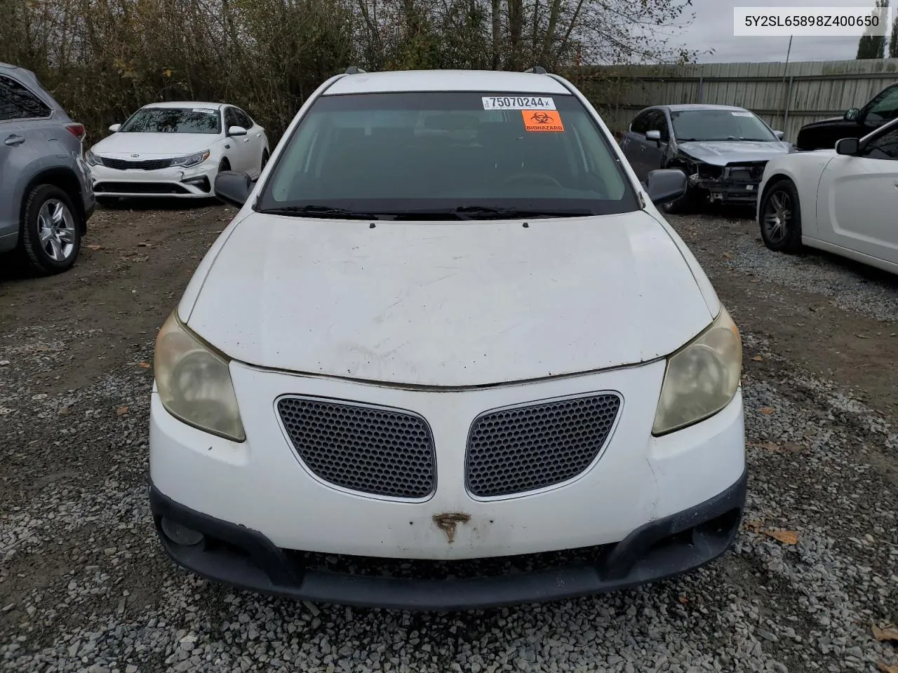 2008 Pontiac Vibe VIN: 5Y2SL65898Z400650 Lot: 75070244