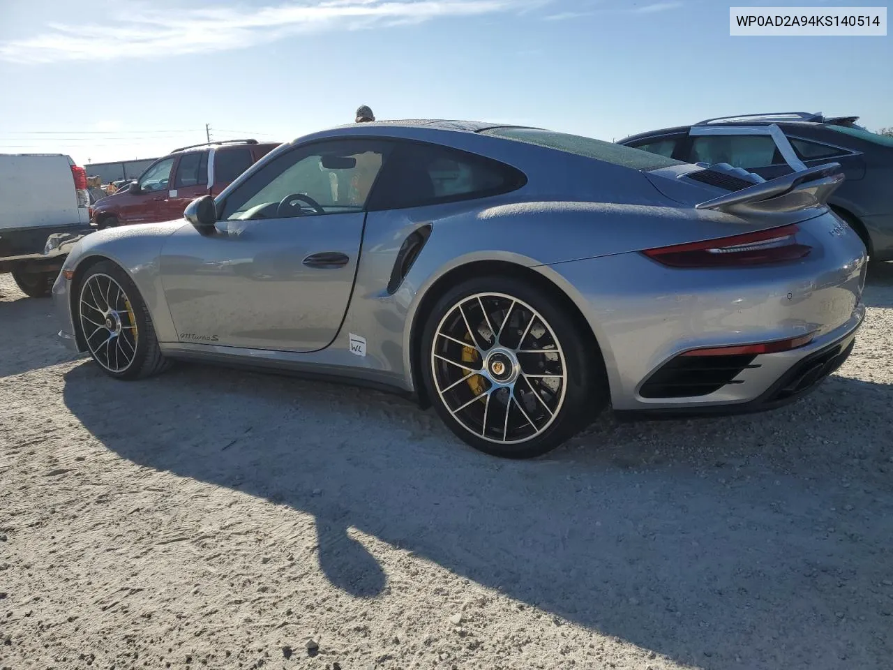 2019 Porsche 911 Turbo VIN: WP0AD2A94KS140514 Lot: 75714224