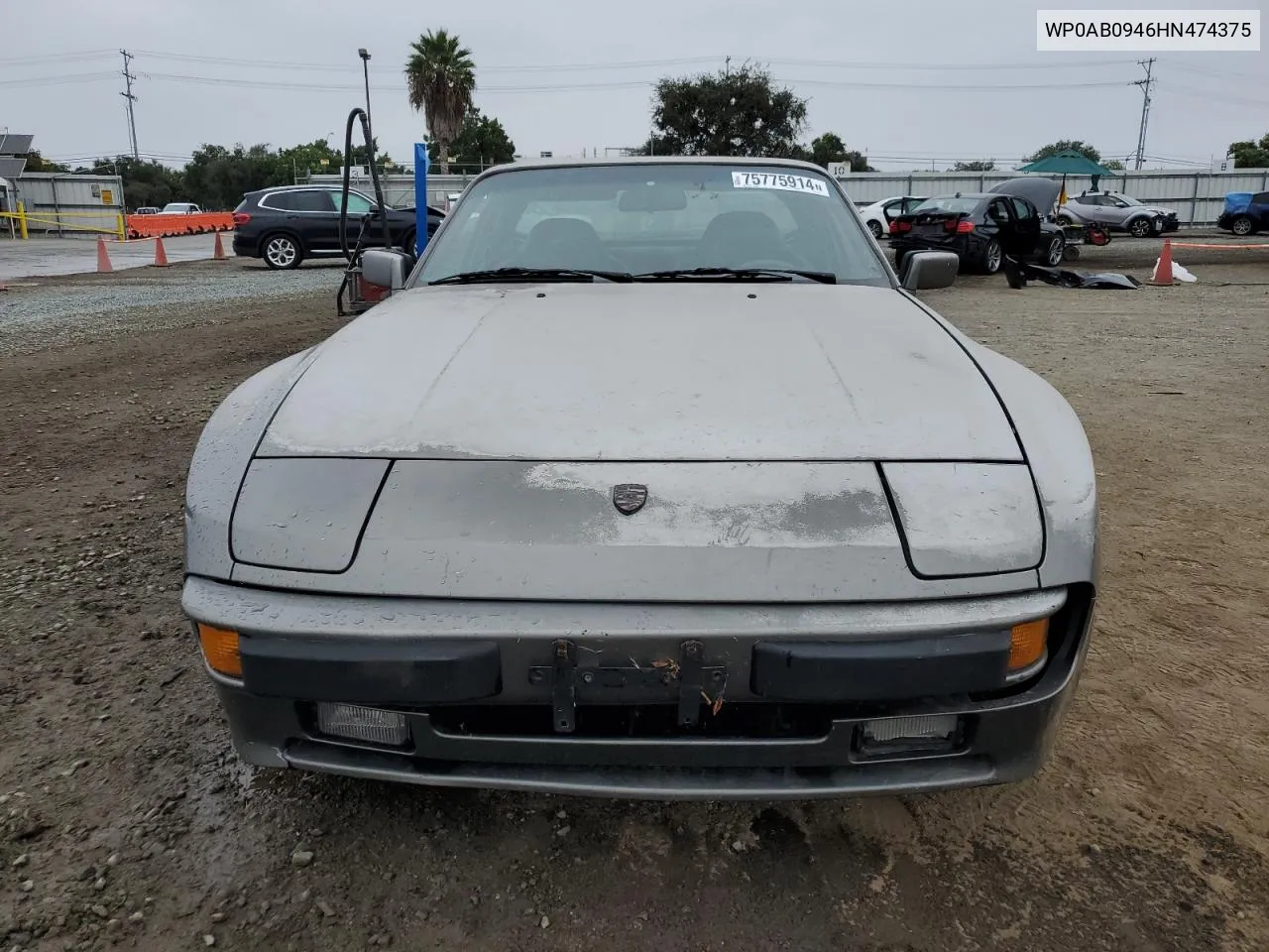 1987 Porsche 944 VIN: WP0AB0946HN474375 Lot: 75775914