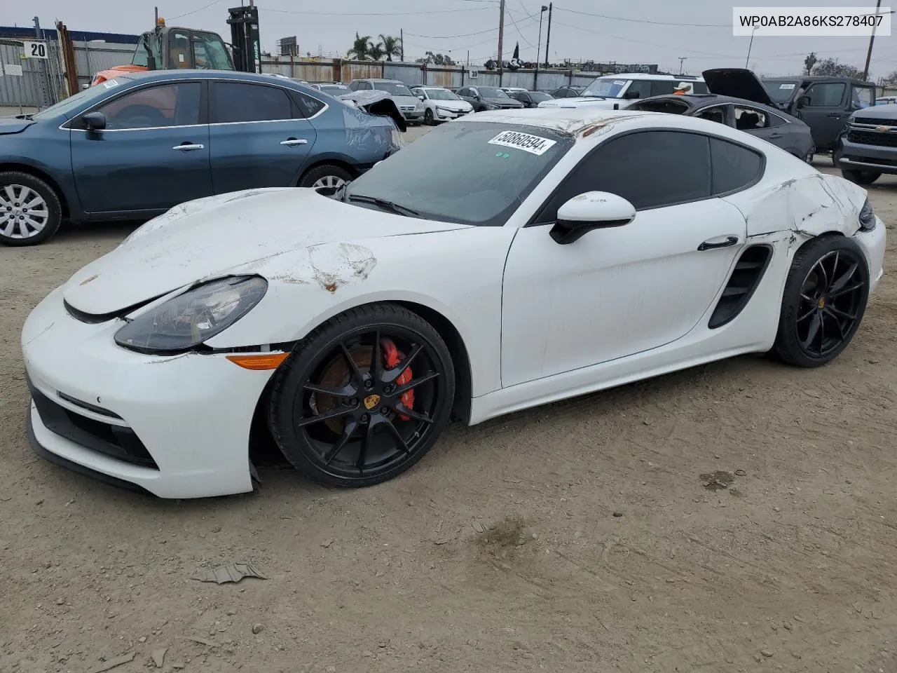 2019 Porsche Cayman S VIN: WP0AB2A86KS278407 Lot: 76349154