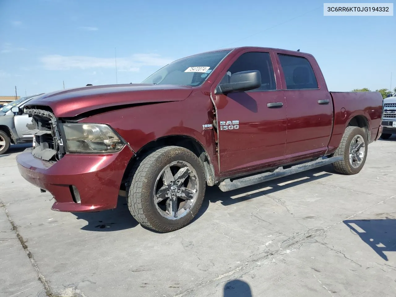 2018 Ram 1500 St VIN: 3C6RR6KT0JG194332 Lot: 75472074