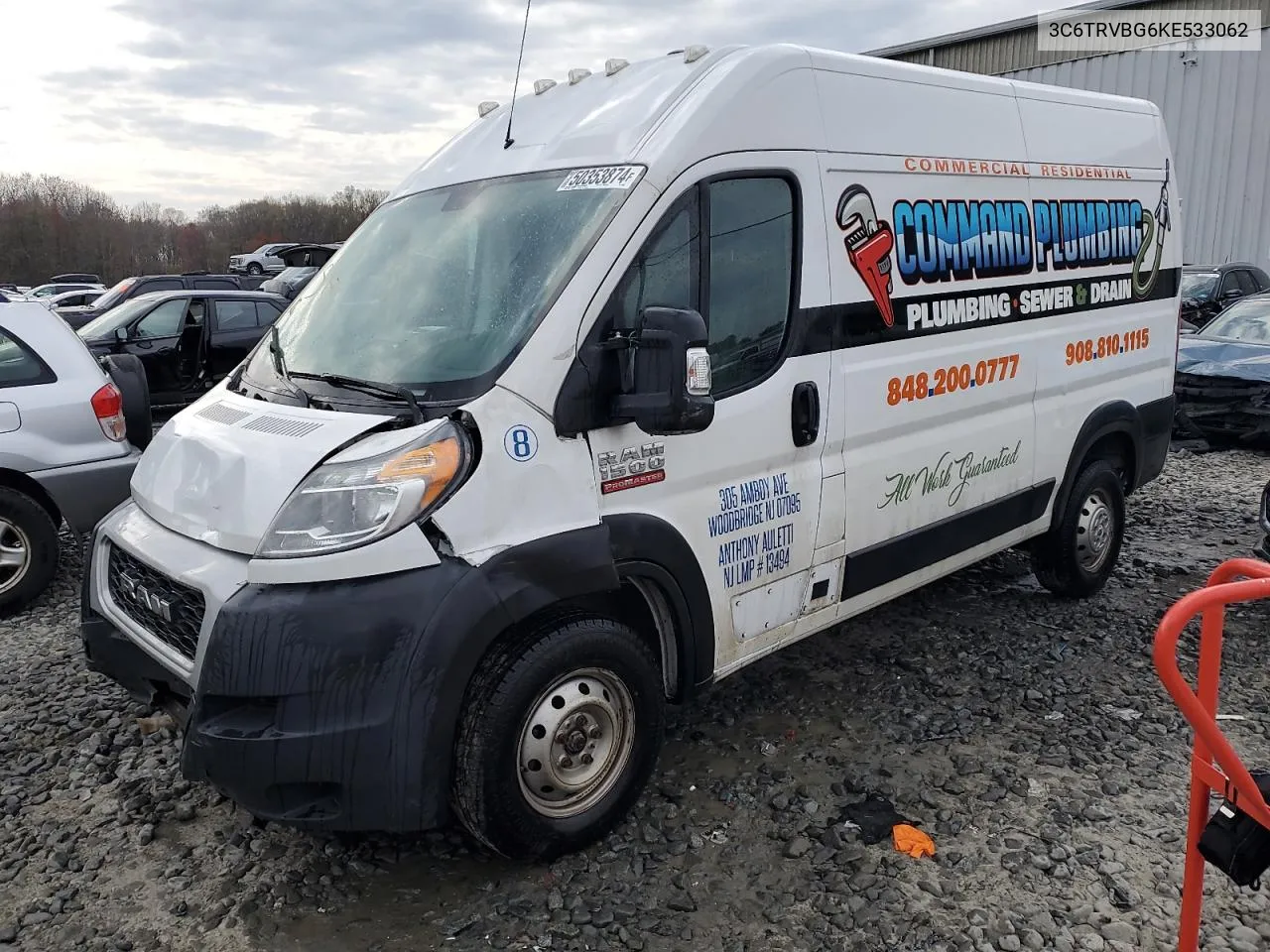 2019 Ram Promaster 1500 1500 High VIN: 3C6TRVBG6KE533062 Lot: 50353874