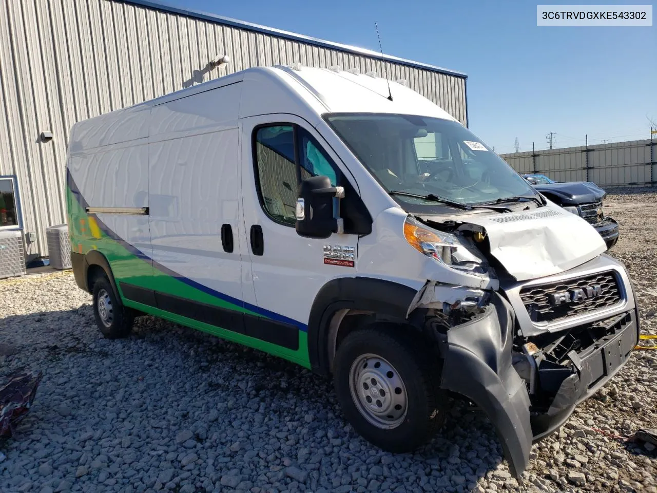 2019 Ram Promaster 2500 2500 High VIN: 3C6TRVDGXKE543302 Lot: 76365474