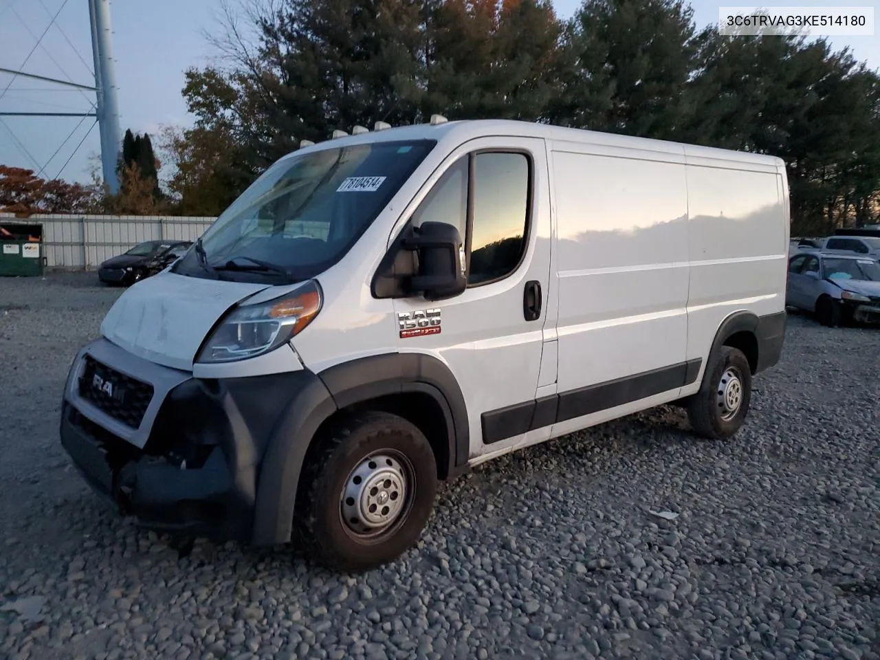 2019 Ram Promaster 1500 1500 Standard VIN: 3C6TRVAG3KE514180 Lot: 78104514