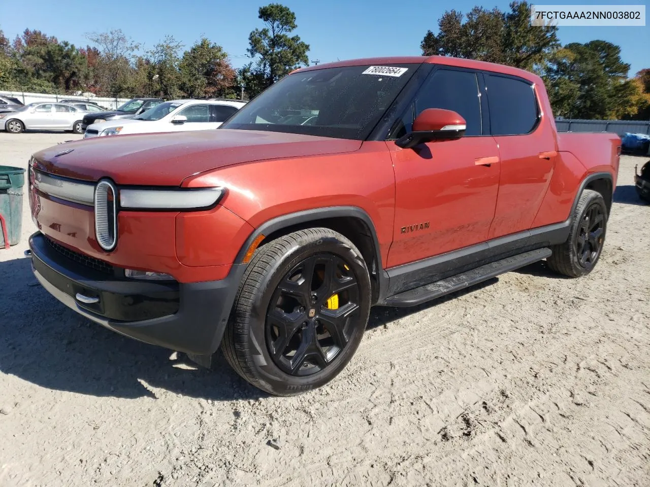 2022 Rivian R1T Adventure VIN: 7FCTGAAA2NN003802 Lot: 78002664