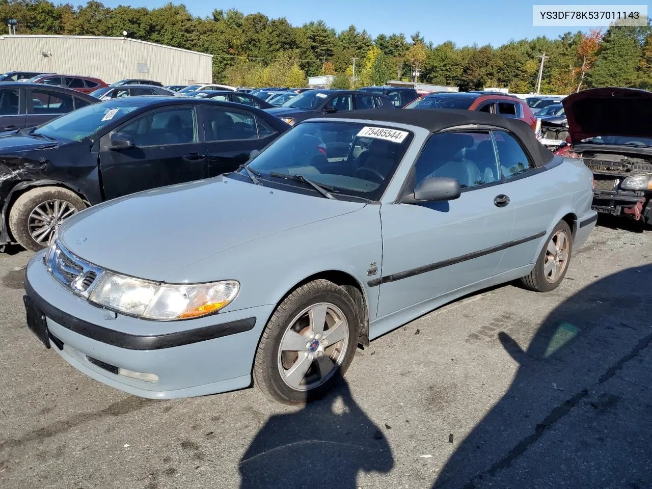 2003 Saab 9-3 Se VIN: YS3DF78K537011143 Lot: 75485544