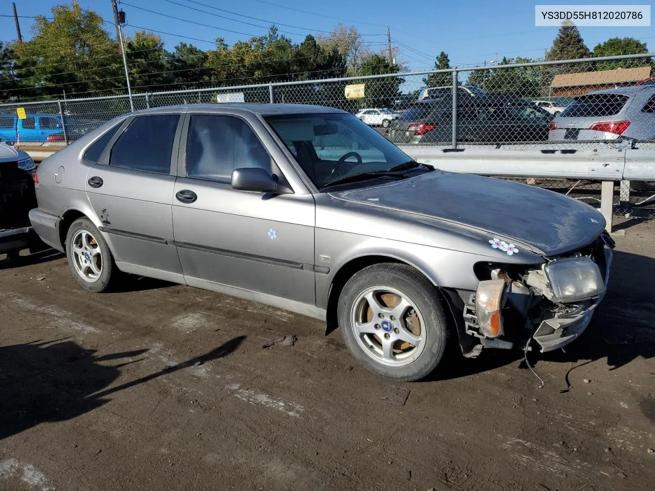 2001 Saab 9-3 VIN: YS3DD55H812020786 Lot: 72078254