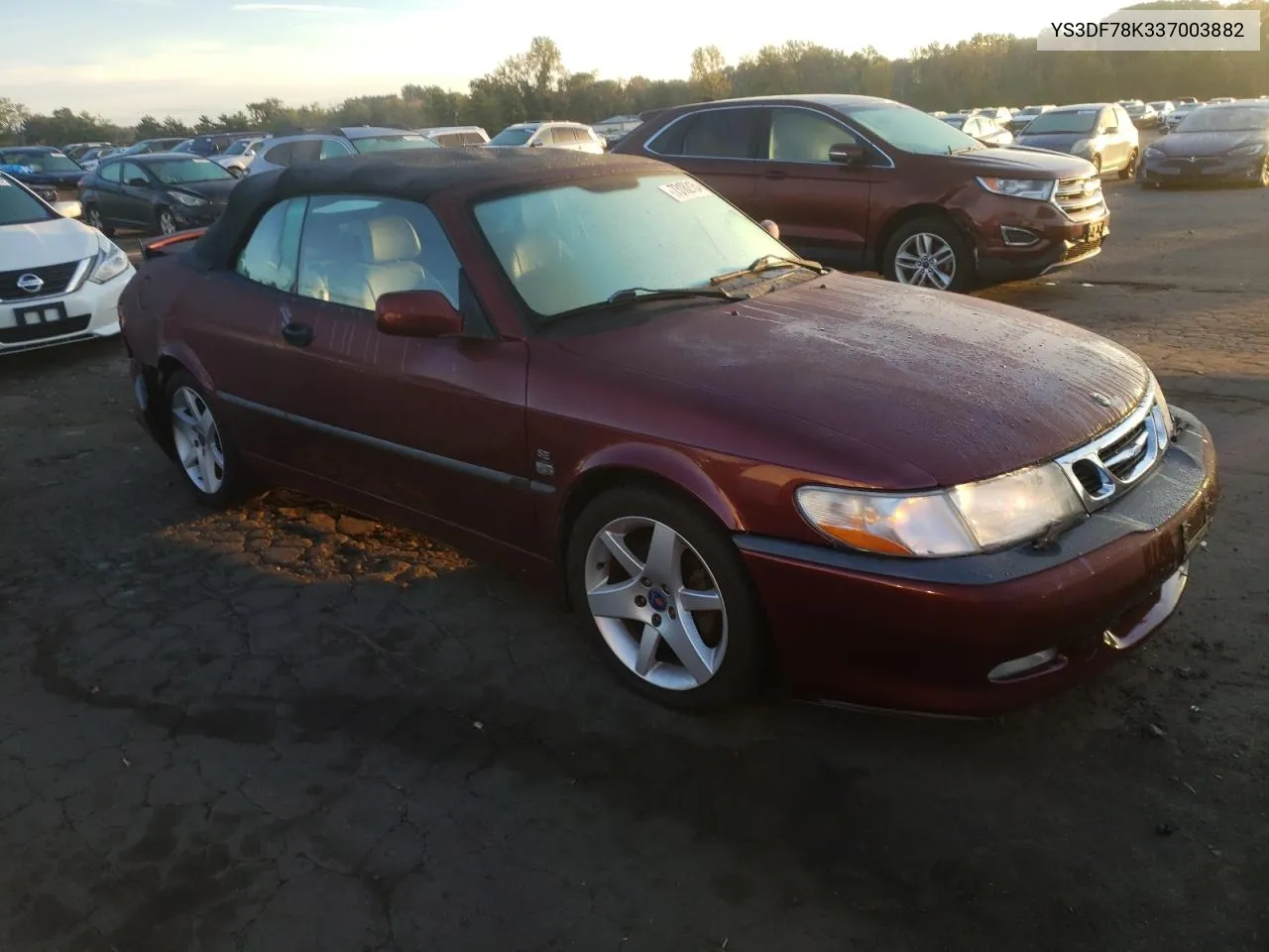 2003 Saab 9-3 Se VIN: YS3DF78K337003882 Lot: 73182154