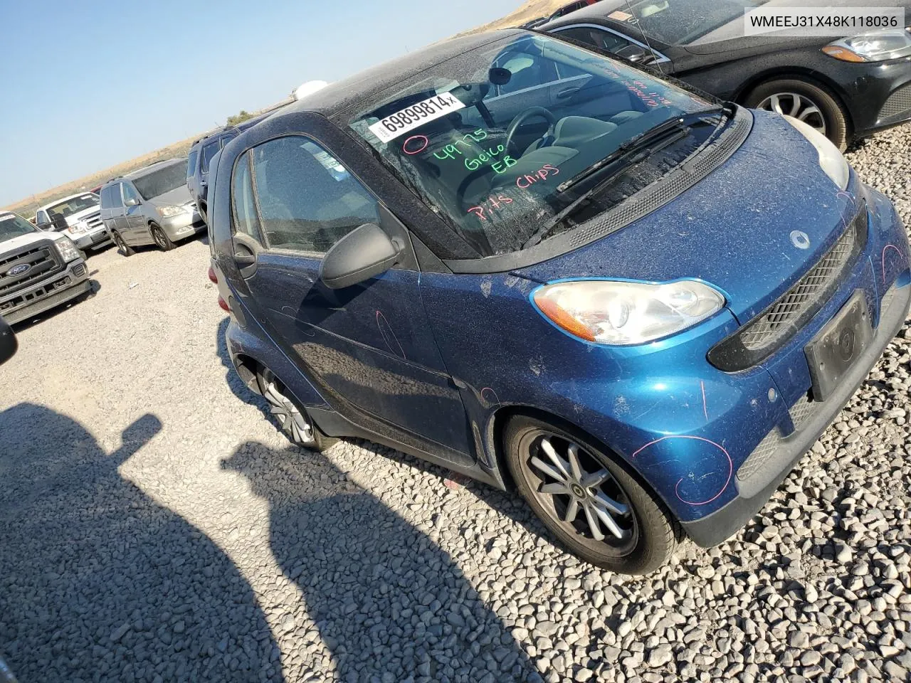 2008 Smart Fortwo Pure VIN: WMEEJ31X48K118036 Lot: 69899814