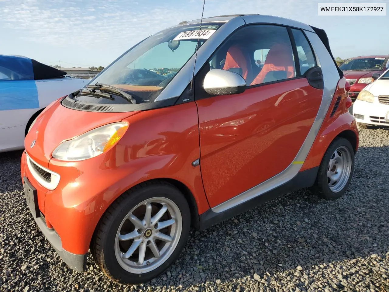 2008 Smart Fortwo Passion VIN: WMEEK31X58K172927 Lot: 75987934