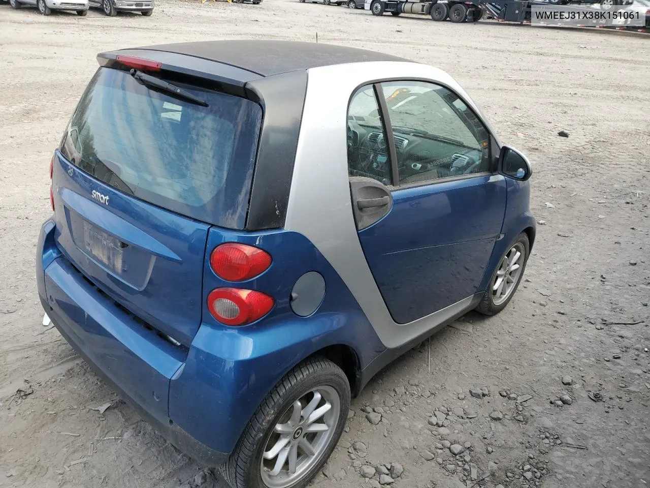 2008 Smart Fortwo Pure VIN: WMEEJ31X38K151061 Lot: 78994334