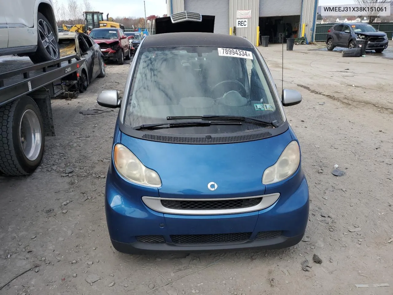 2008 Smart Fortwo Pure VIN: WMEEJ31X38K151061 Lot: 78994334