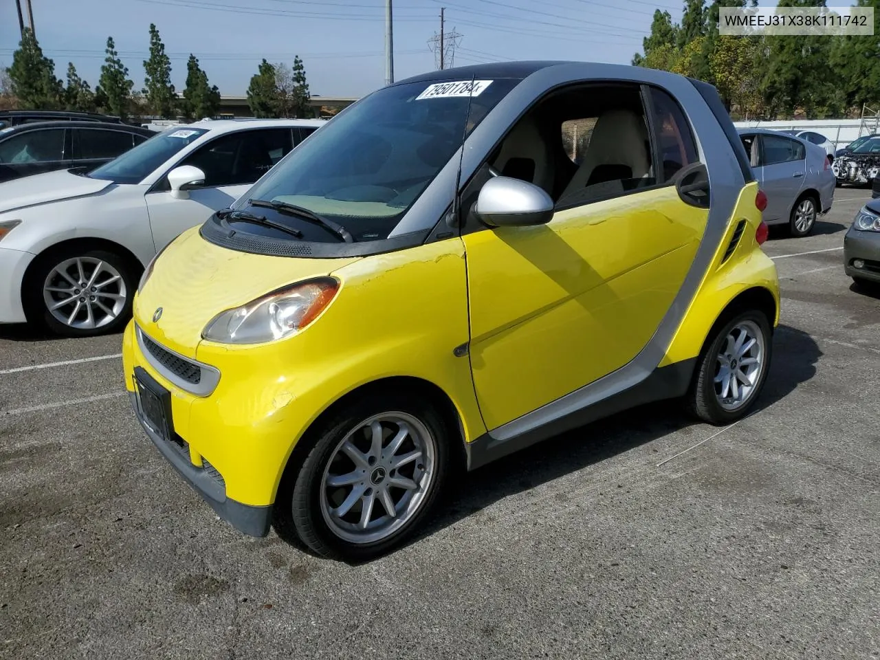 2008 Smart Fortwo Pure VIN: WMEEJ31X38K111742 Lot: 79501784