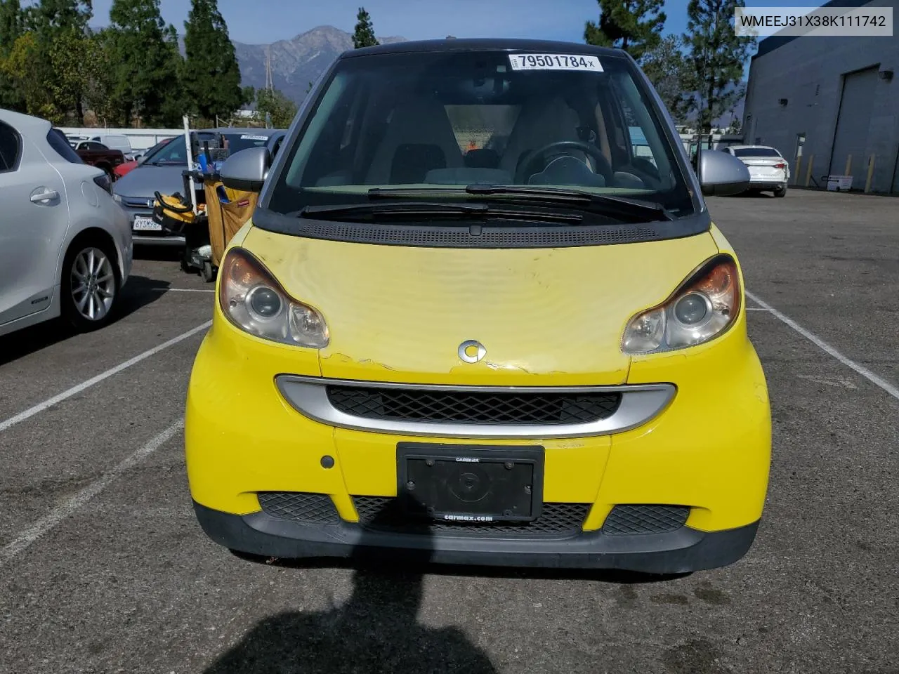 2008 Smart Fortwo Pure VIN: WMEEJ31X38K111742 Lot: 79501784