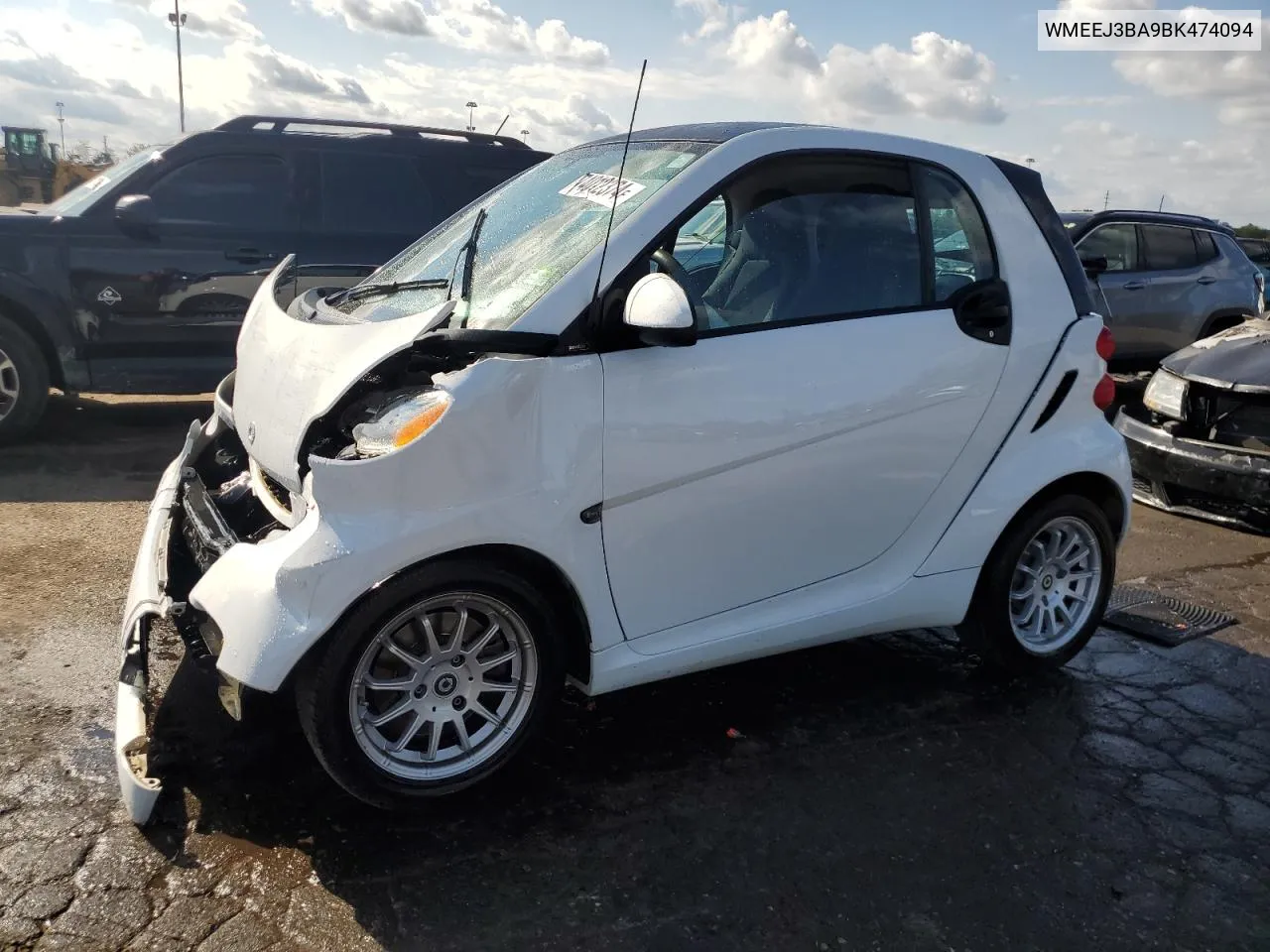 2011 Smart Fortwo Pure VIN: WMEEJ3BA9BK474094 Lot: 74012374