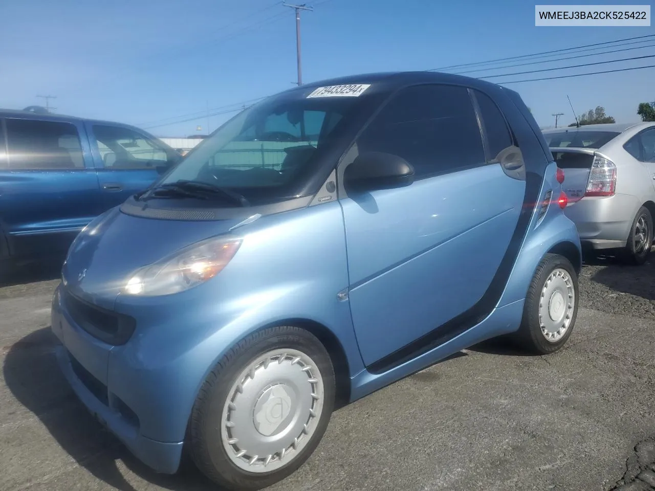 2012 Smart Fortwo Pure VIN: WMEEJ3BA2CK525422 Lot: 79433294