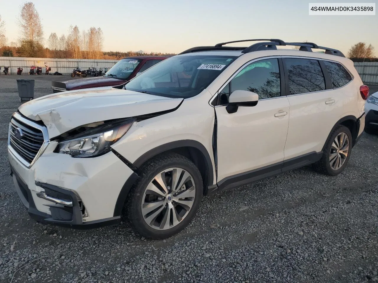 2019 Subaru Ascent Premium VIN: 4S4WMAHD0K3435898 Lot: 78180994