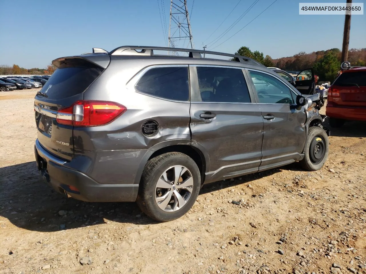 2019 Subaru Ascent Premium VIN: 4S4WMAFD0K3443650 Lot: 78423084