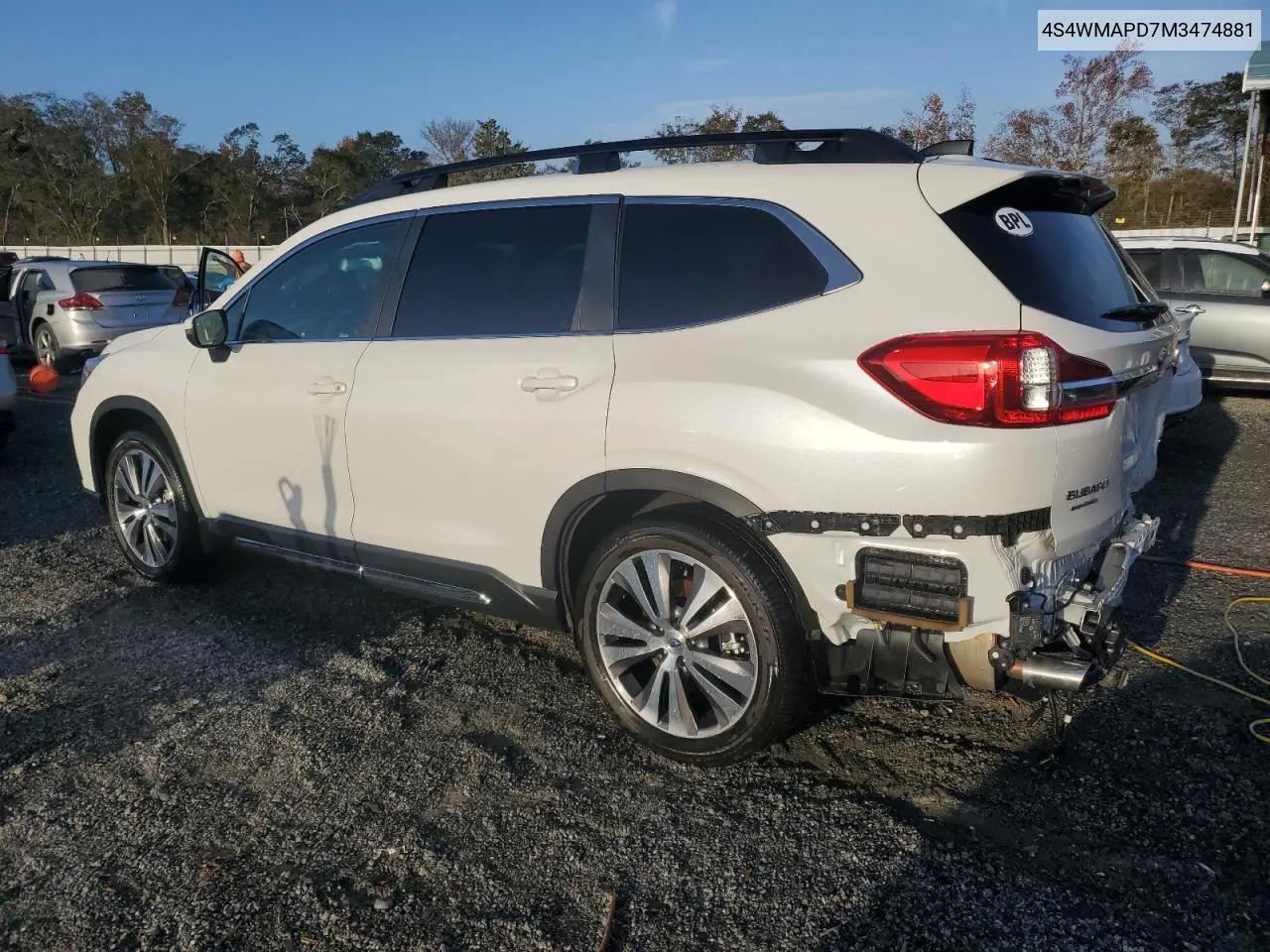 2021 Subaru Ascent Limited VIN: 4S4WMAPD7M3474881 Lot: 78600604