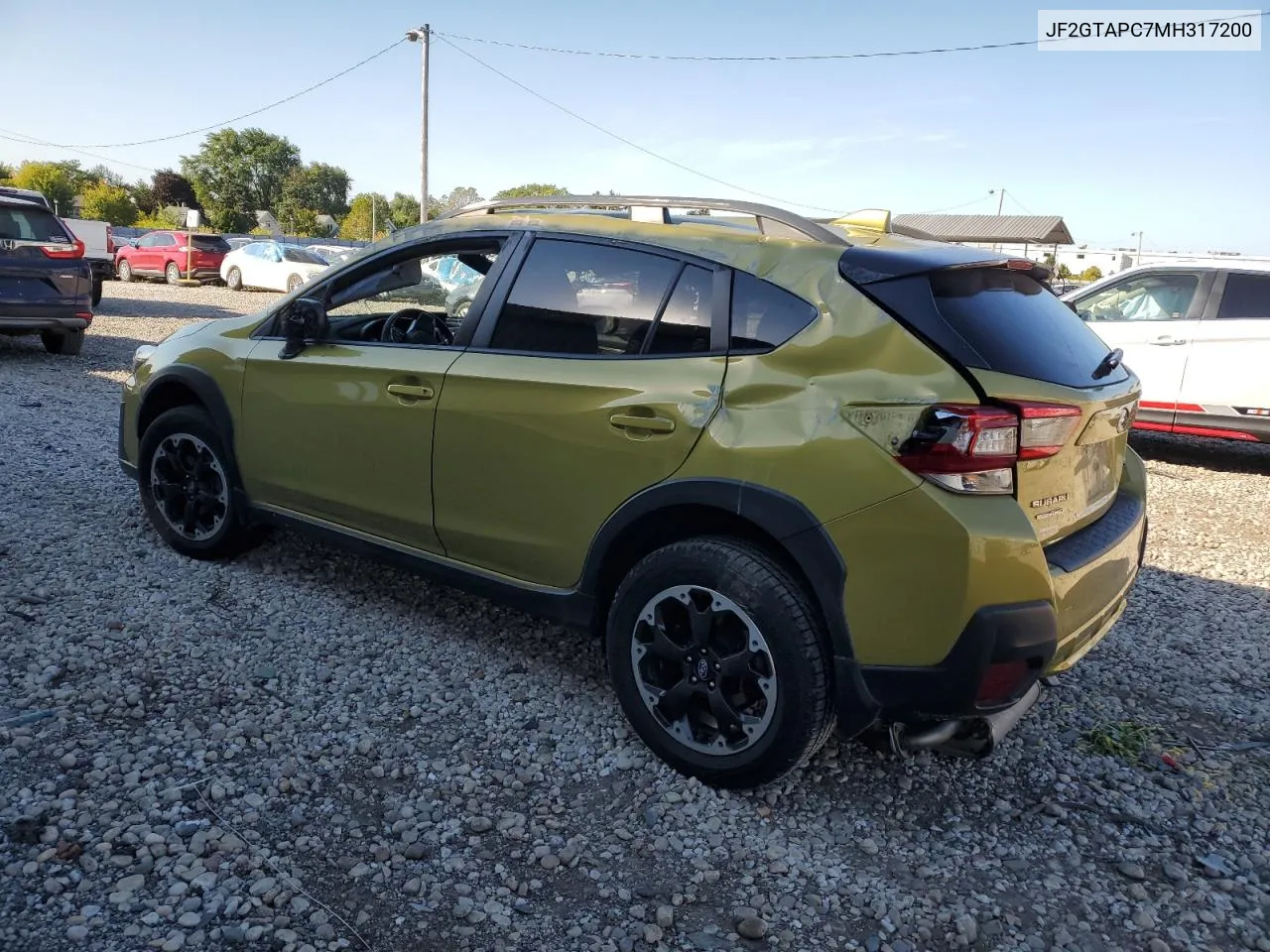 2021 Subaru Crosstrek Premium VIN: JF2GTAPC7MH317200 Lot: 73893254