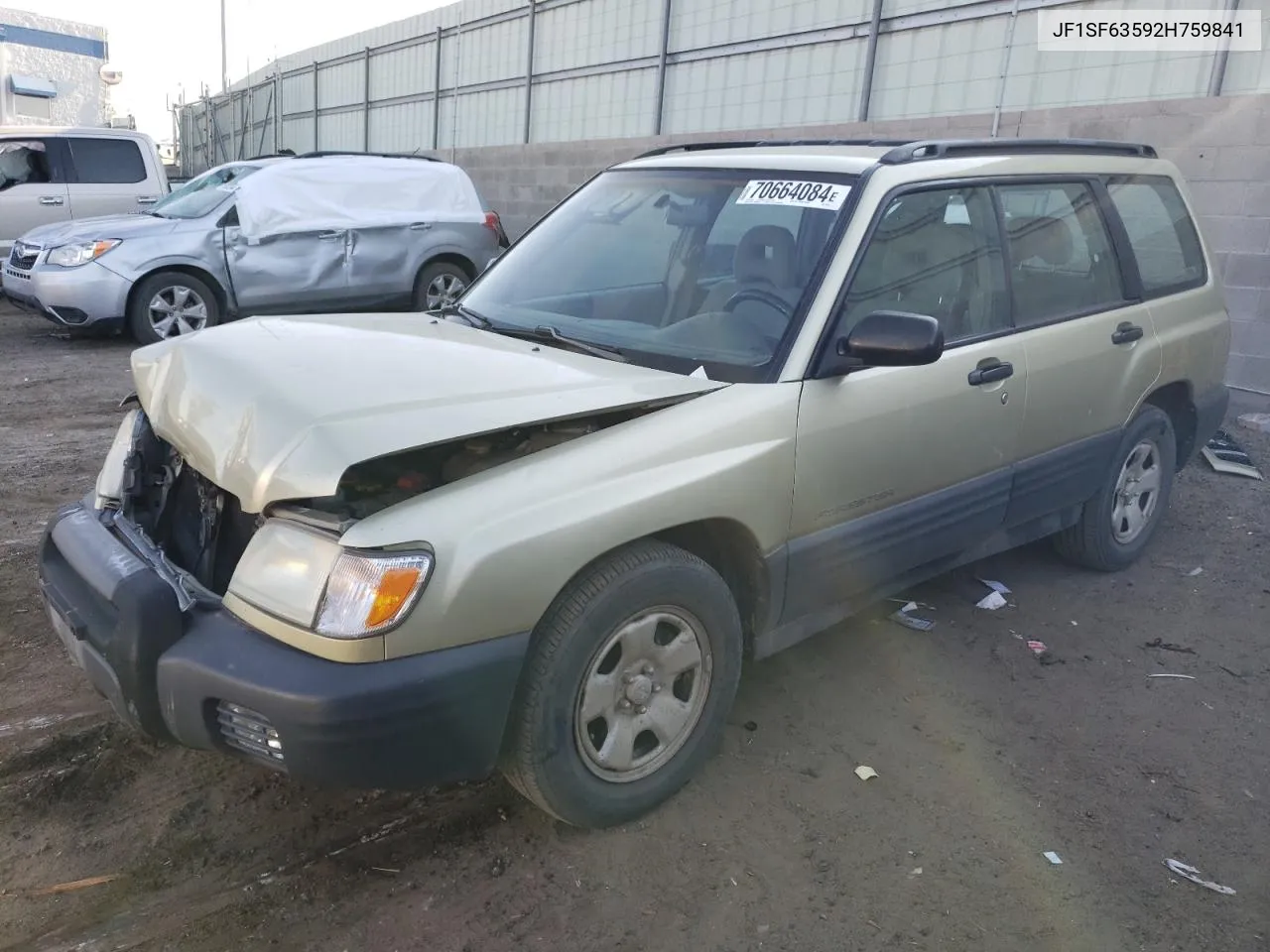 2002 Subaru Forester L VIN: JF1SF63592H759841 Lot: 70664084