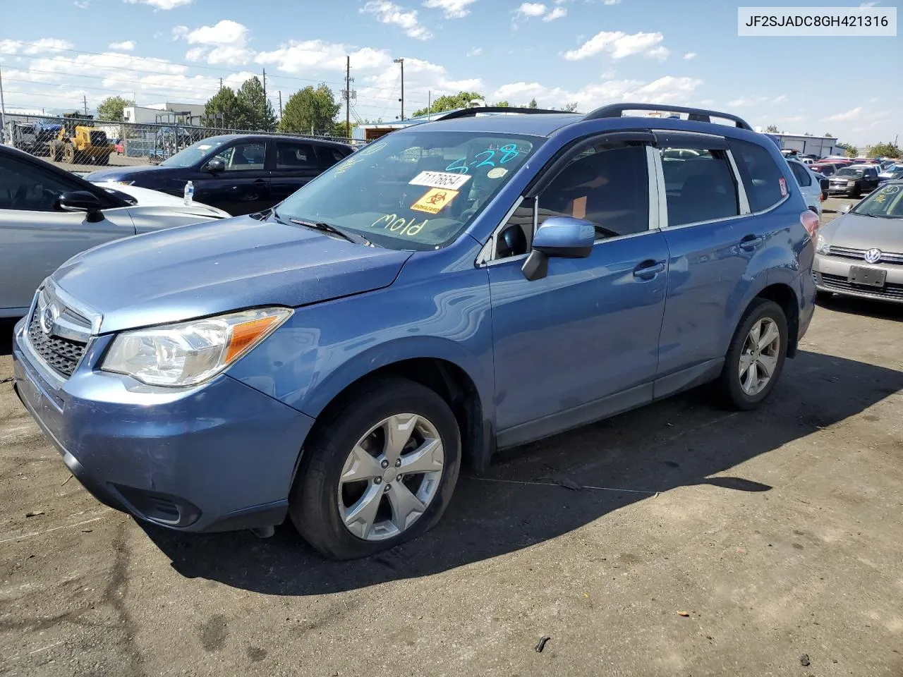 2016 Subaru Forester 2.5I Premium VIN: JF2SJADC8GH421316 Lot: 71176654