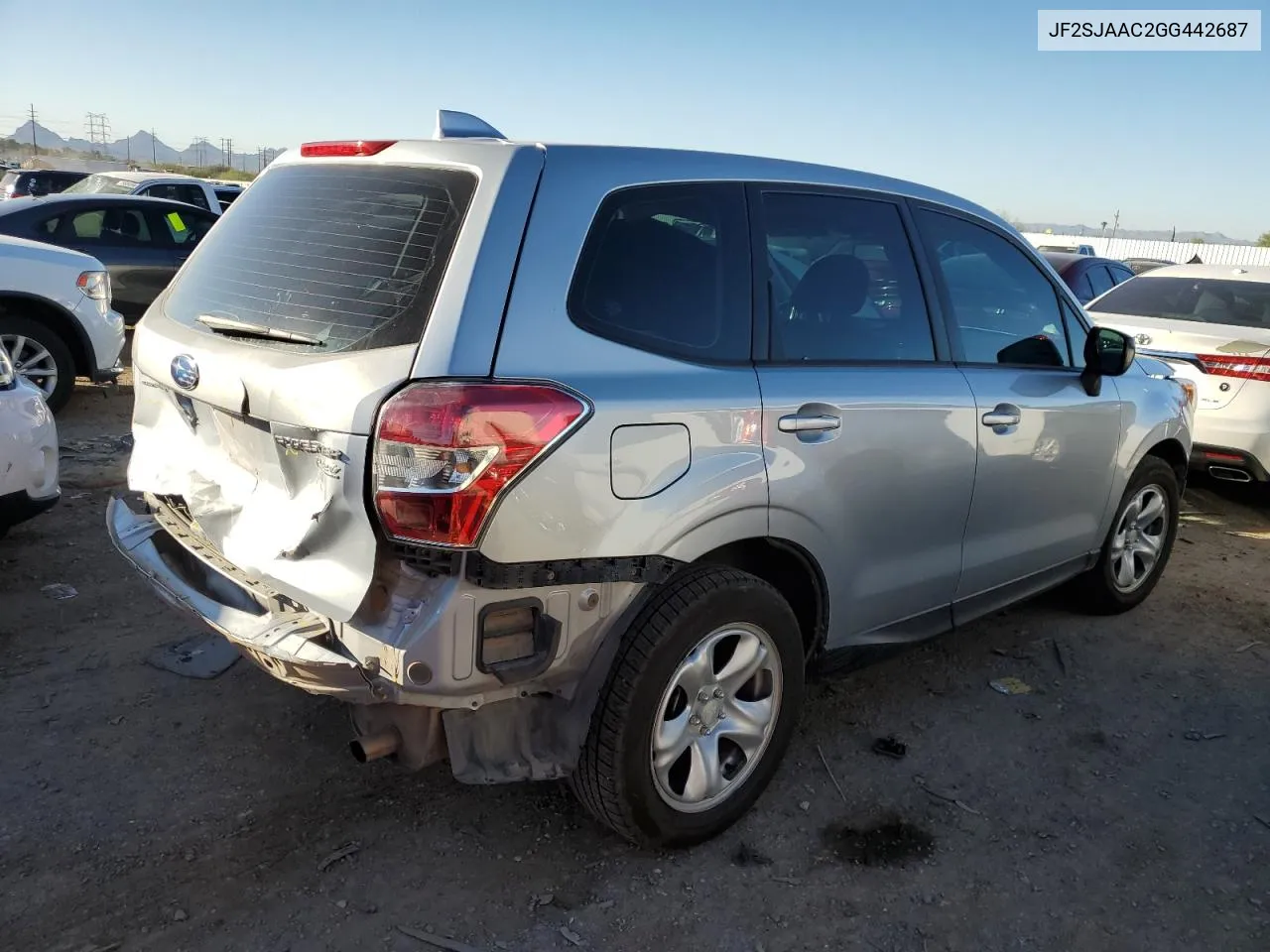 2016 Subaru Forester 2.5I VIN: JF2SJAAC2GG442687 Lot: 80998864