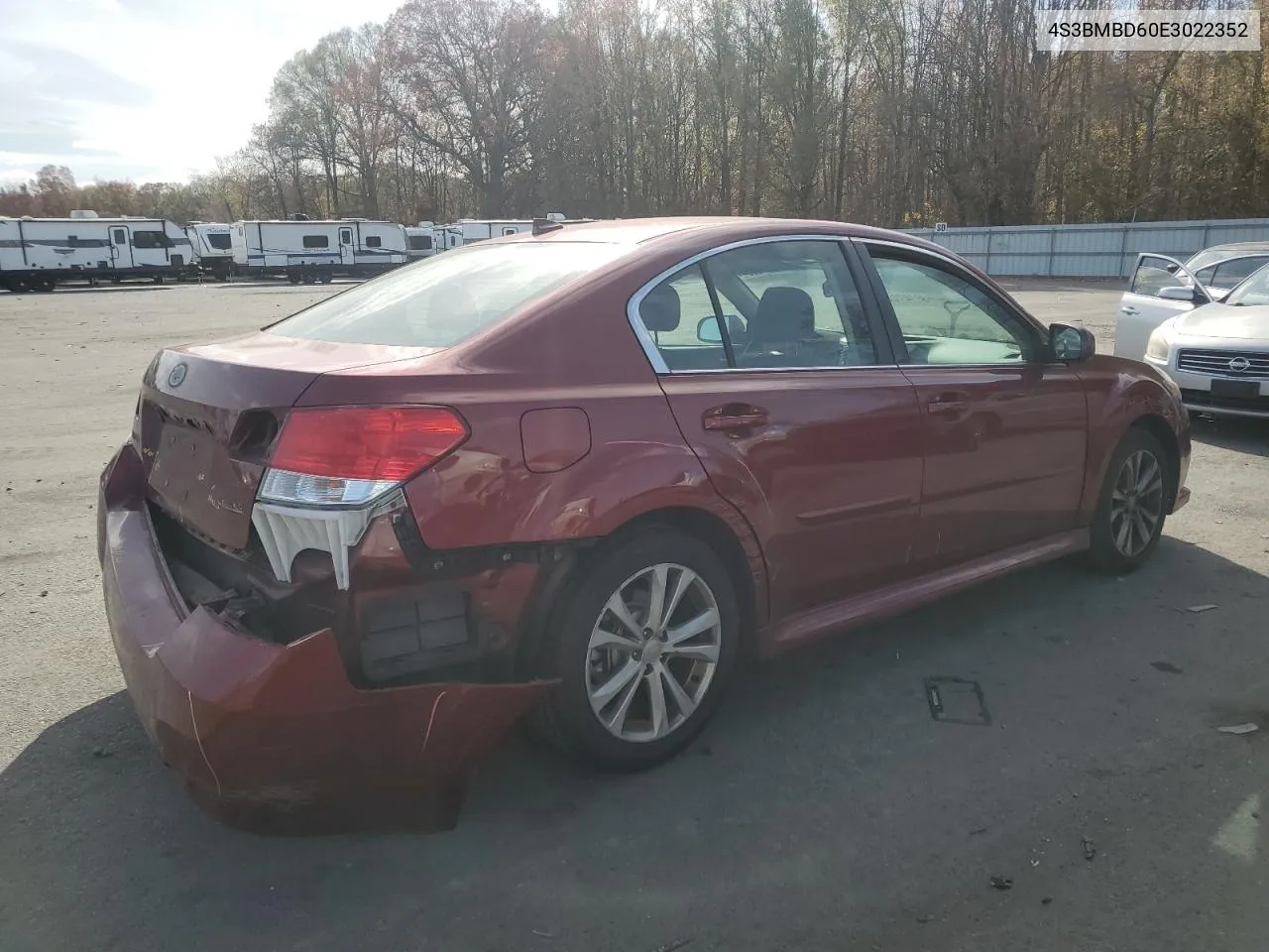 2014 Subaru Legacy 2.5I Premium VIN: 4S3BMBD60E3022352 Lot: 78916534