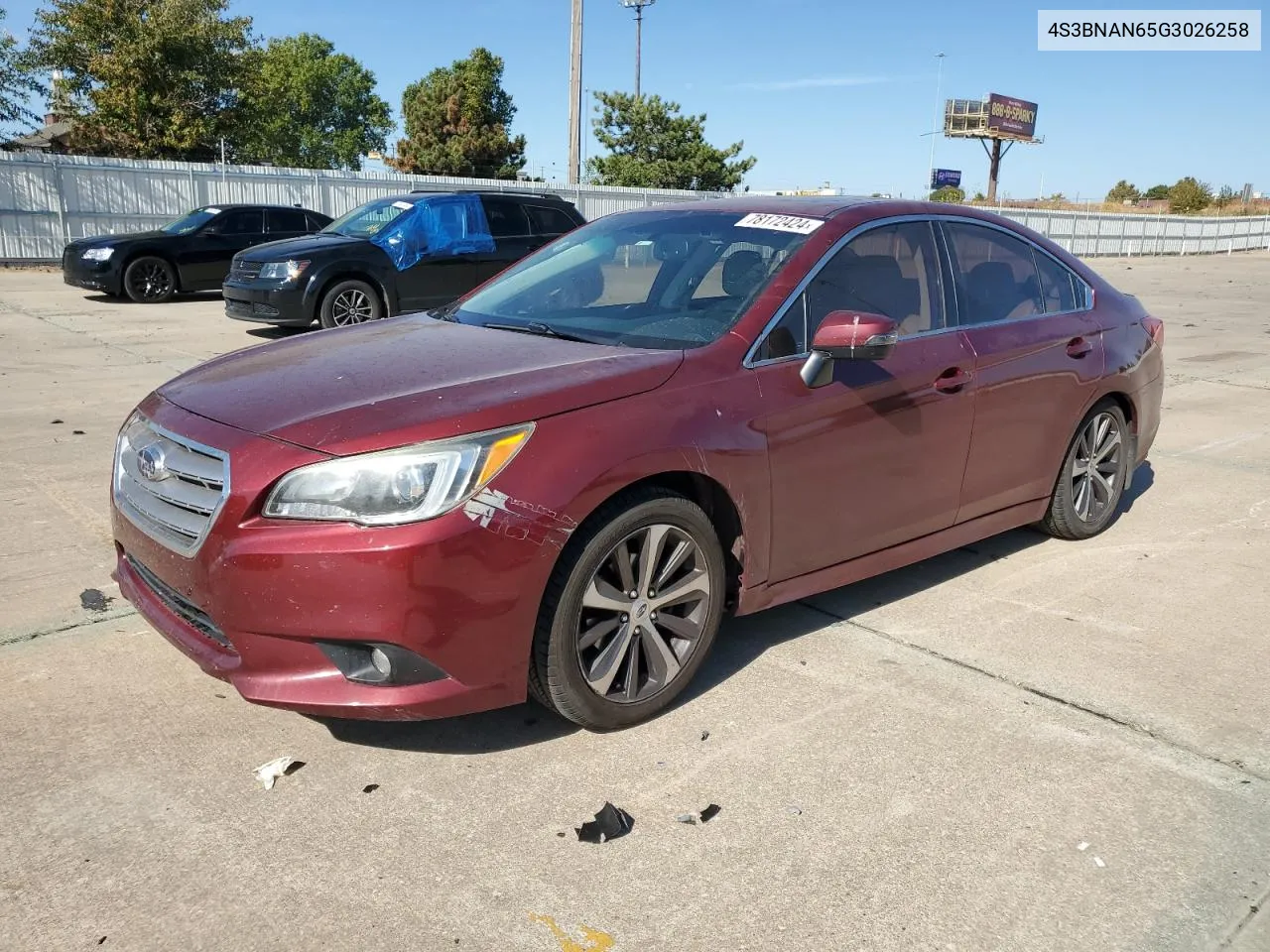 2016 Subaru Legacy 2.5I Limited VIN: 4S3BNAN65G3026258 Lot: 78172424