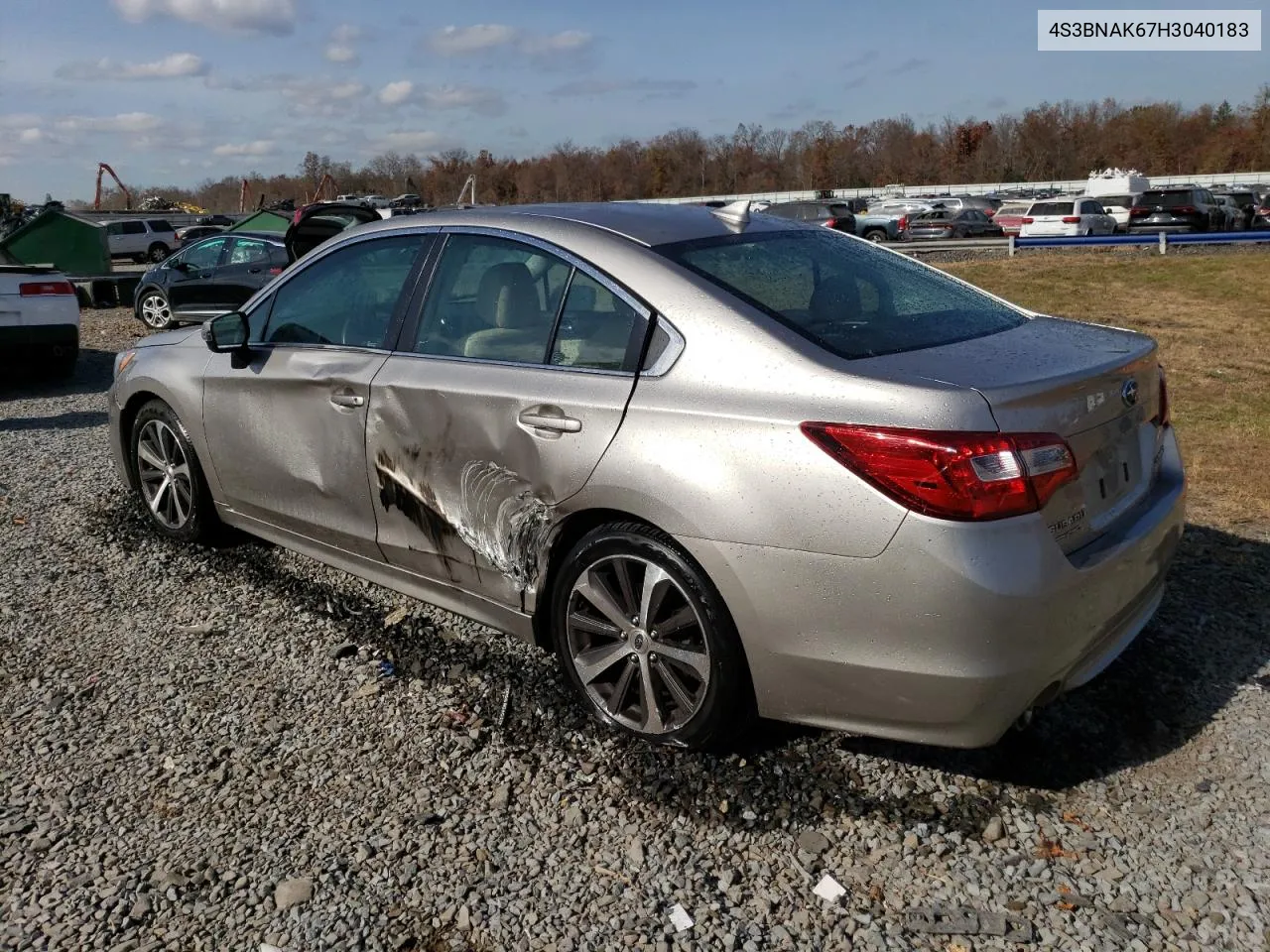 2017 Subaru Legacy 2.5I Limited VIN: 4S3BNAK67H3040183 Lot: 78642034