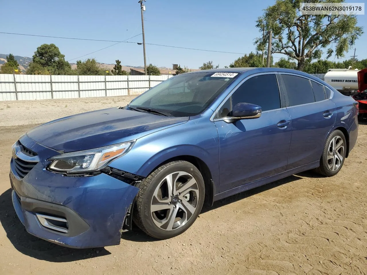 2022 Subaru Legacy Limited VIN: 4S3BWAN62N3019178 Lot: 69454514